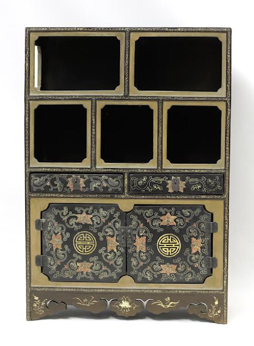ANTIQUE CHINESE LACQUER DISPLAY CABINET (1 of 3)