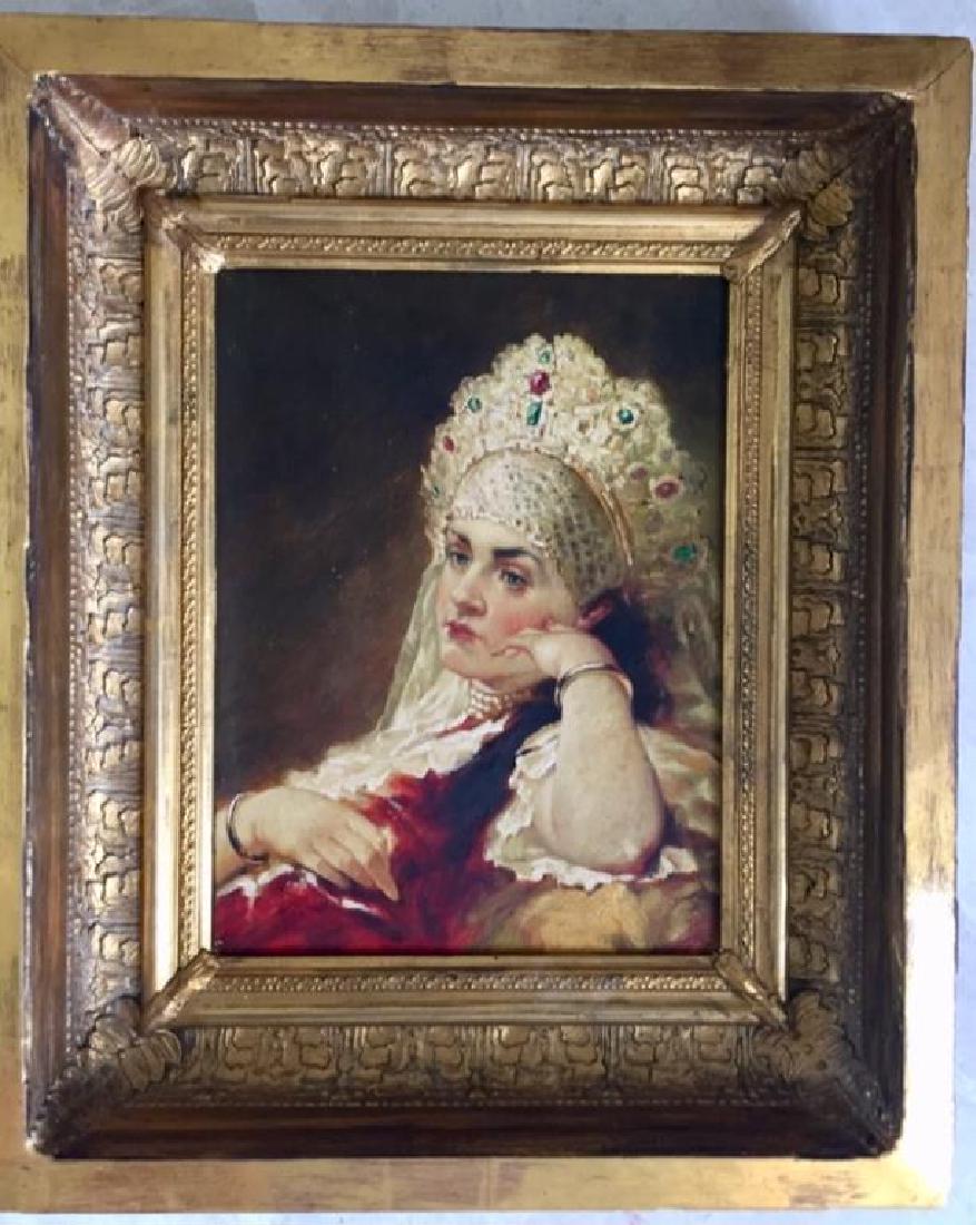 GILT WOOD FRAMED RUSSIAN OIL ON CANVAS PAINTING (1 of 2)