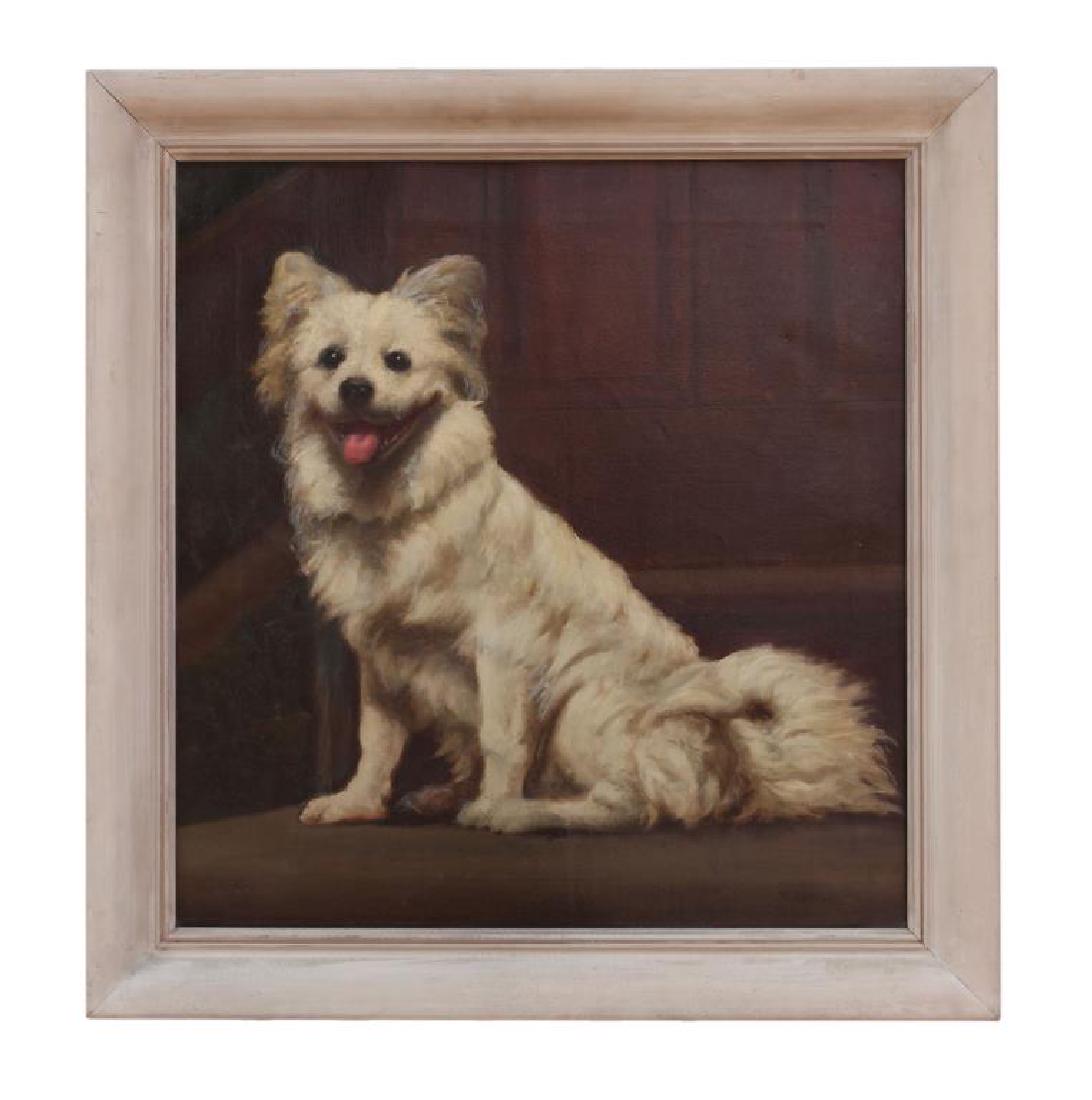 FRAMED OIL ON CANVAS PAINTING OF A DOG: Signature to read W. Raphael. H: 20 1/4 in. L: 19 in.