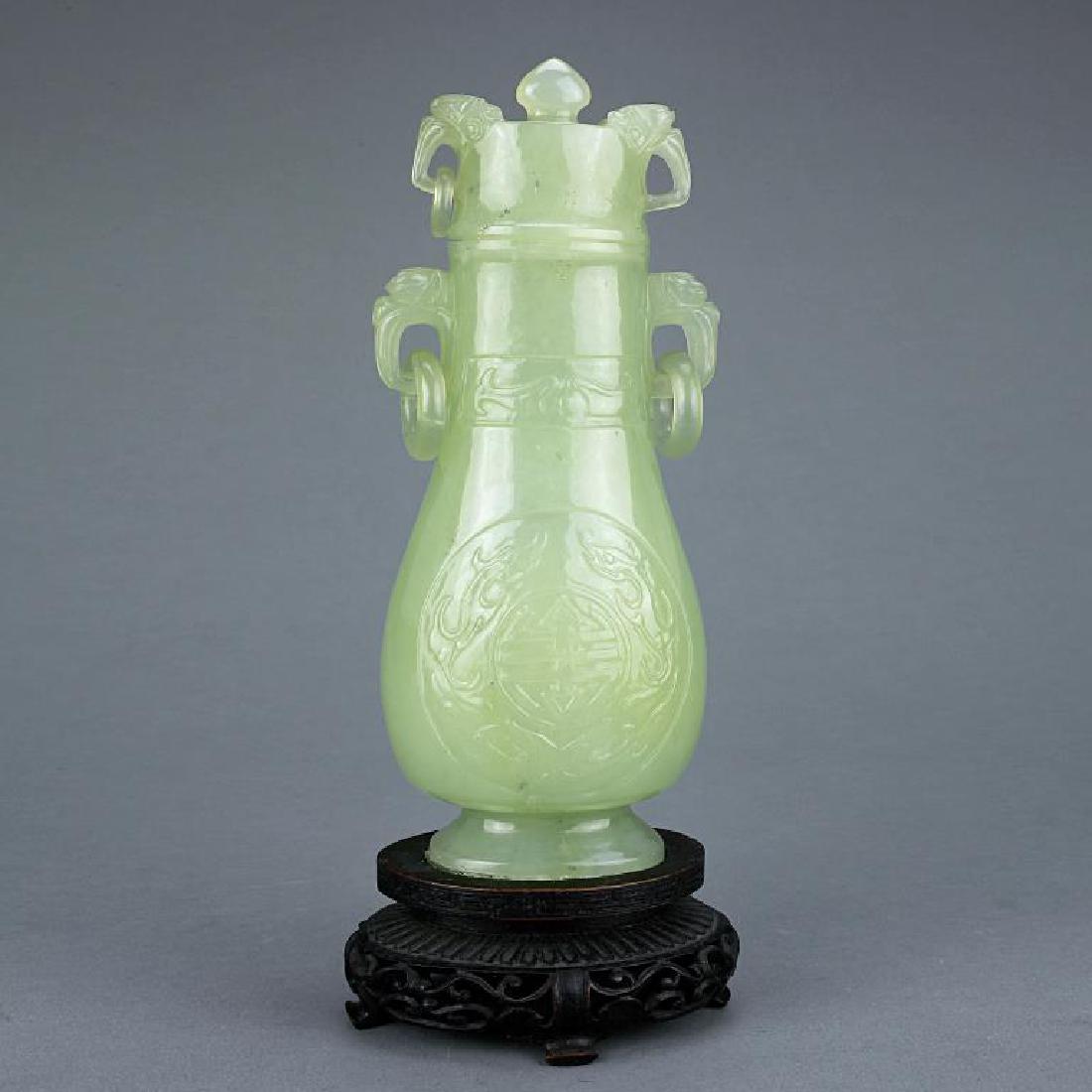 CHINESE CARVED CELADON JADE LIDDED JAR (1 of 7)