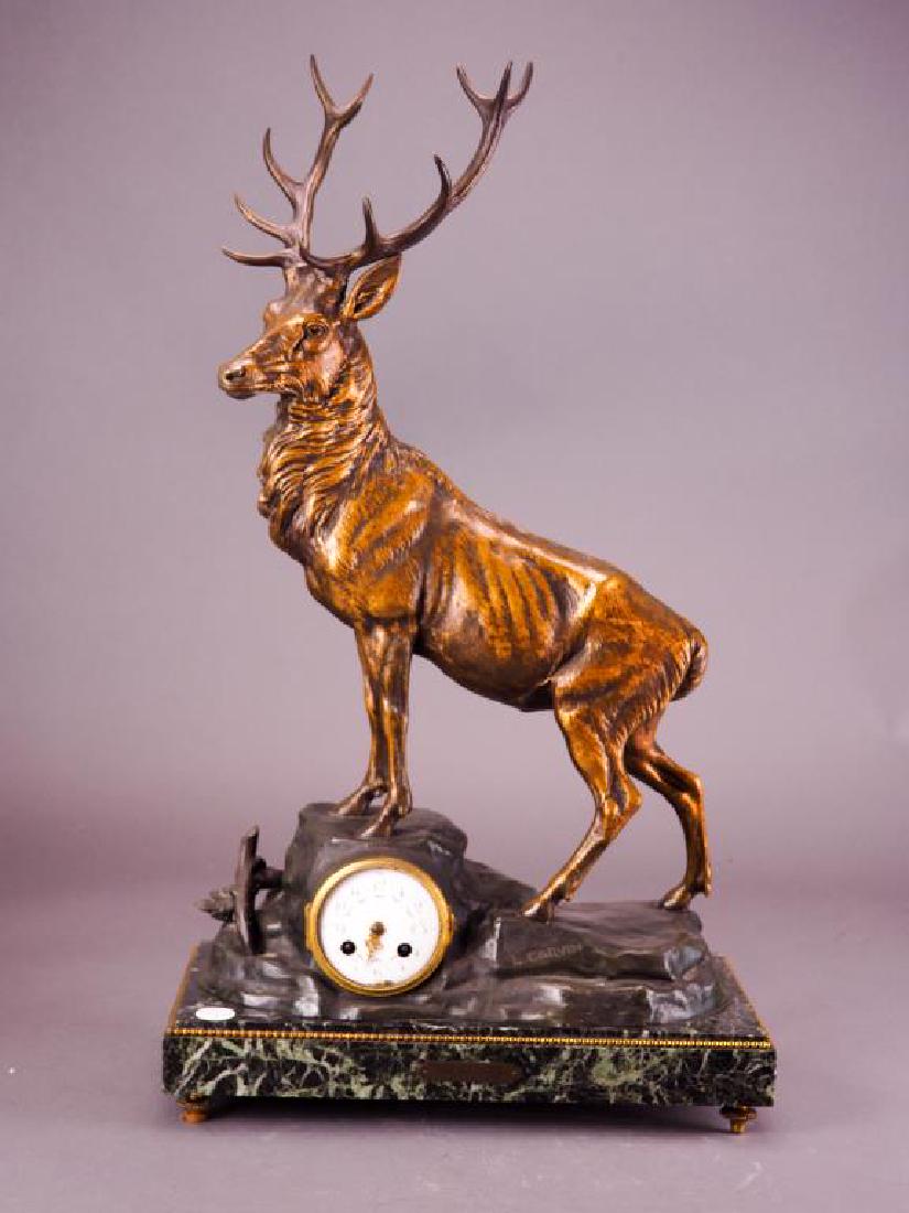 REGAL ELK BRONZE SCULPTURE CLOCK BY L. CARVIN (1 of 7)