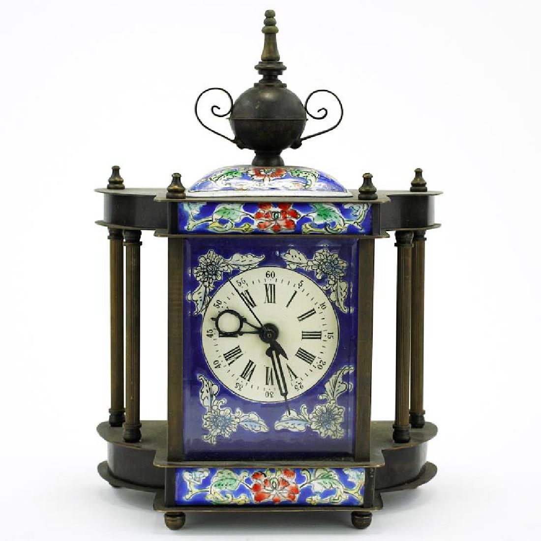 CHINESE STYLE BRONZE AND ENAMEL MANTEL CLOCK