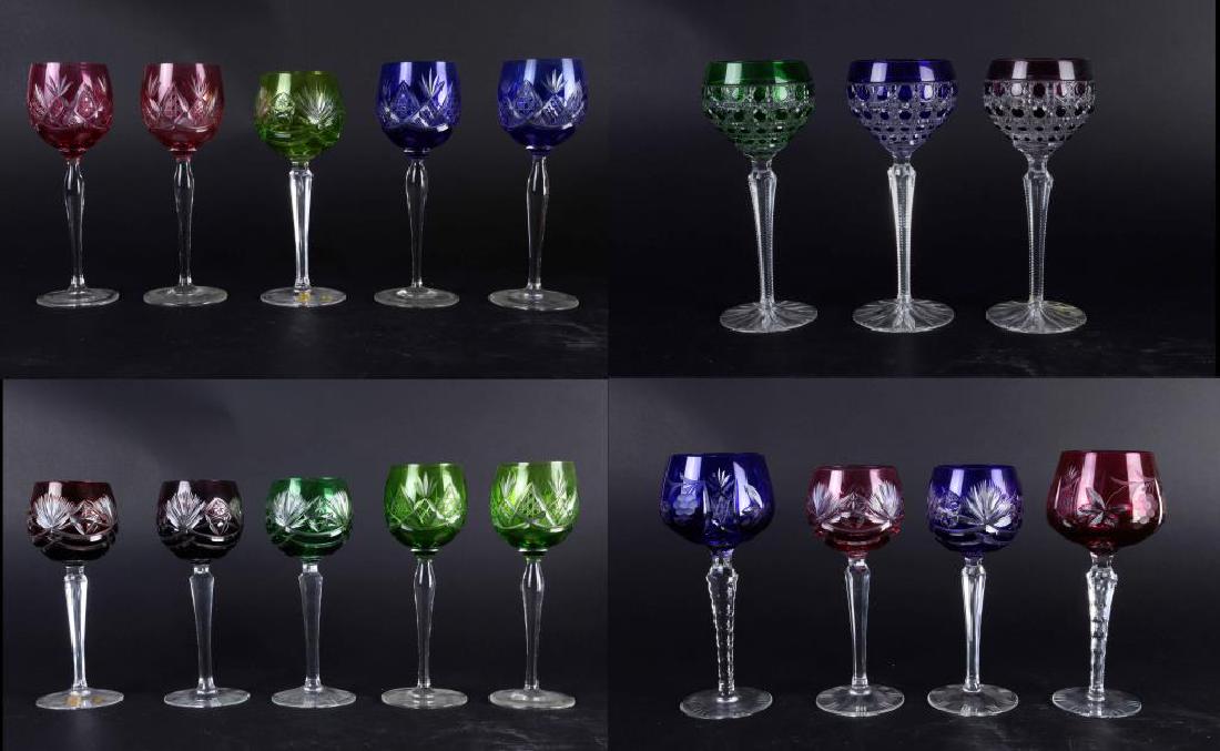 SET OF 17 COLORED WINE GLASSES: H: 8 1/8 in.