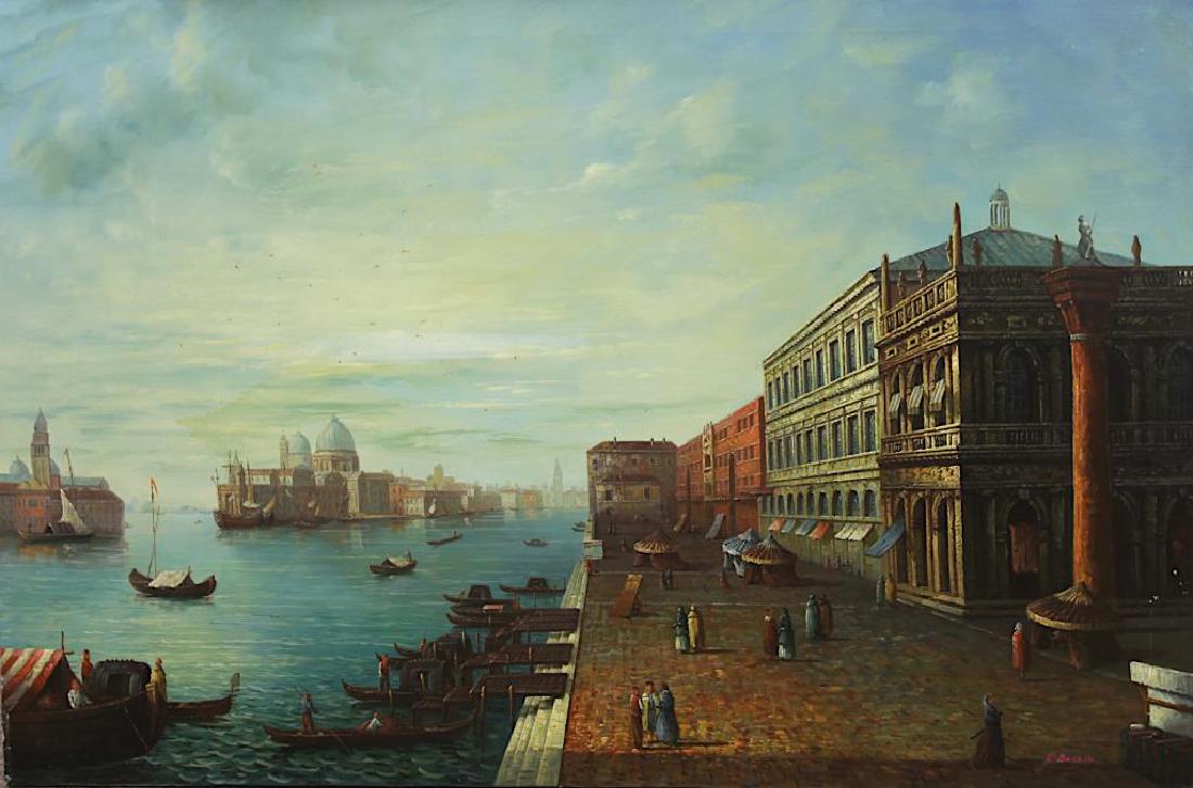 OIL PAINTING ON CANVAS OF THE VENETIAN HARBOR (1 of 2)