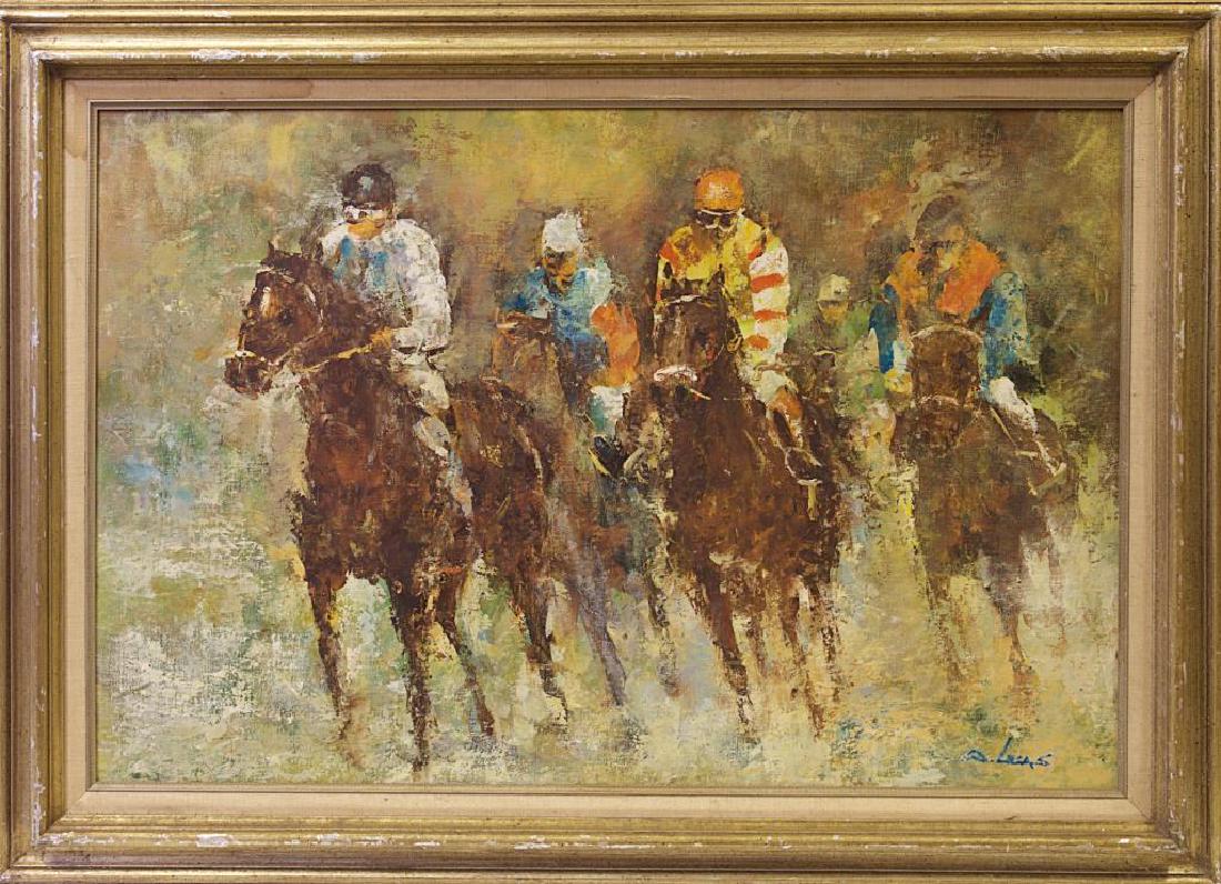 OIL ON CANVAS PAINTING OF A GROUP HORSEBACK RIDING (1 of 2)