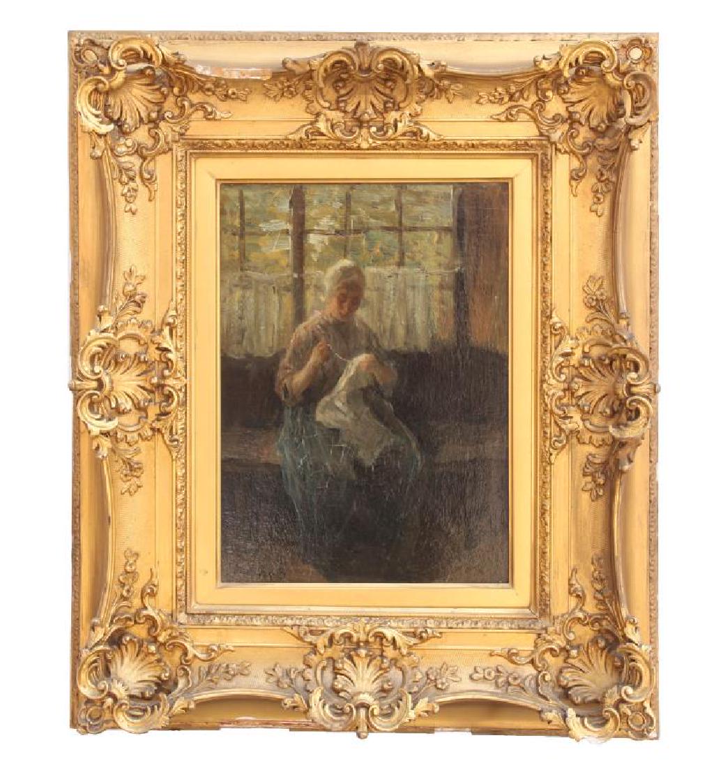 GILTWOOD FRAMED OIL PAINTING ON BOARD, OF A LADY (1 of 4)