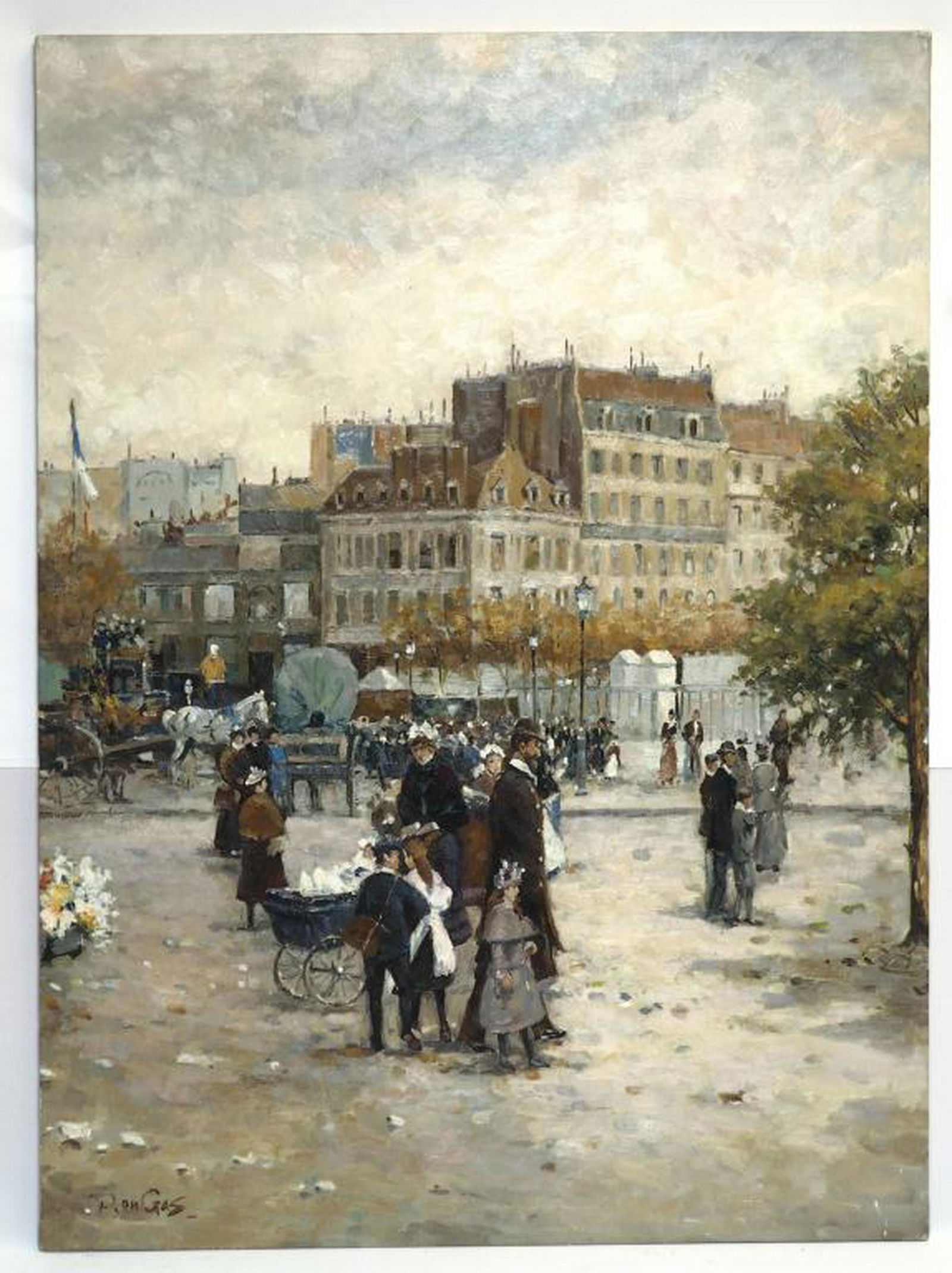 OIL ON CANVAS PAINTING OF A TOWN SQUARE IN WINTER (1 of 1)