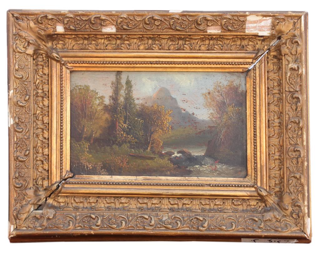 GILT WOOD FRAMED OIL ON BROAD LANDSCAPE PAINTING (1 of 4)