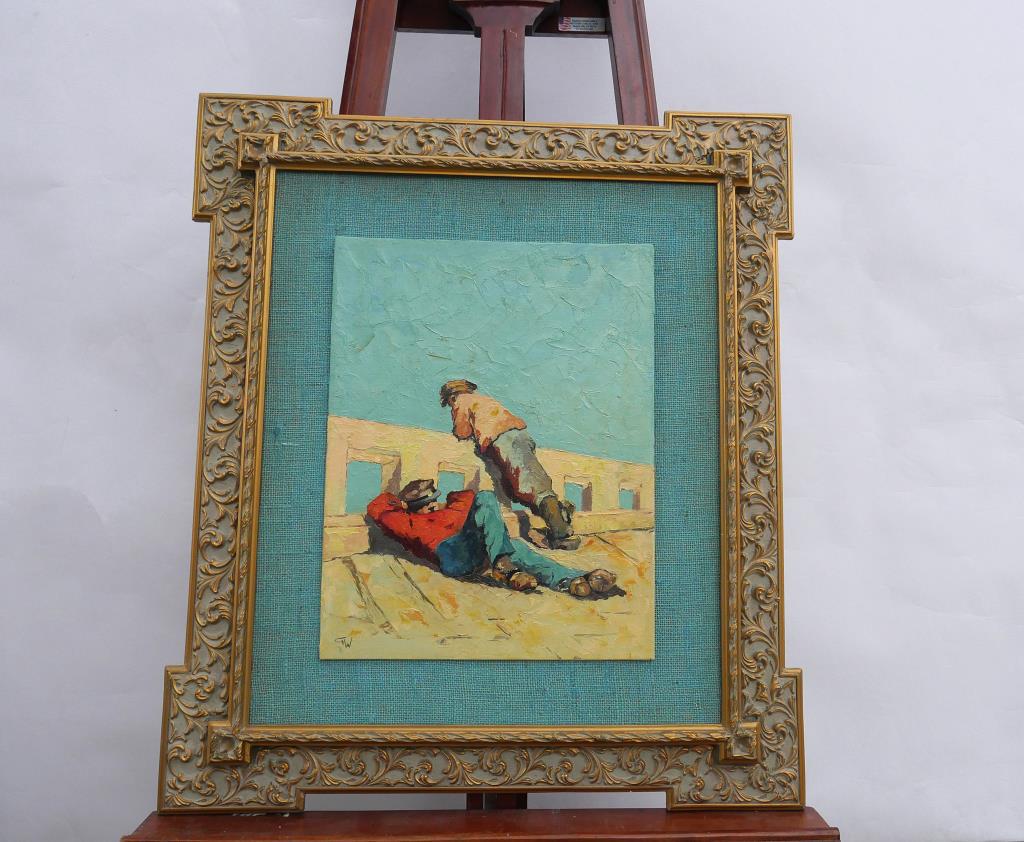 OIL ON BOARD PAINTING OF TWO MEN (1 of 4)