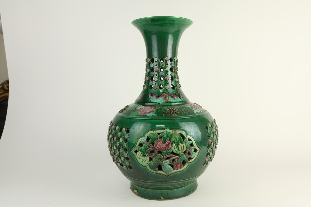 CHINESE GREEN GLAZED BOTTLE VASE (1 of 4)