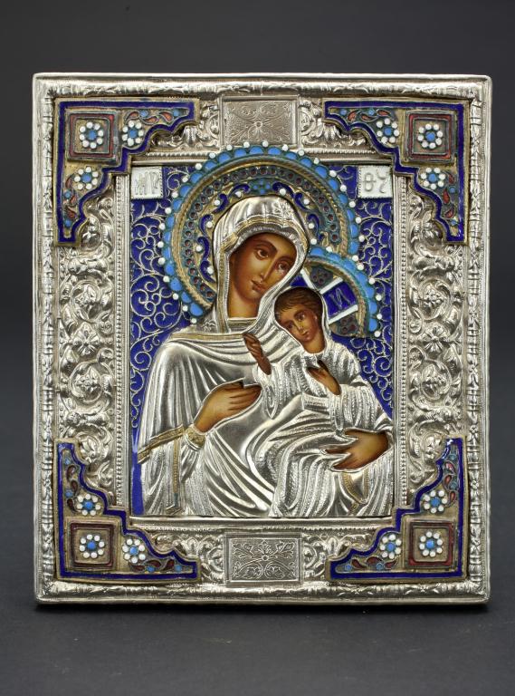 RUSSIAN HAND PAINTED ICON OF MADONNA & CHILD (1 of 3)