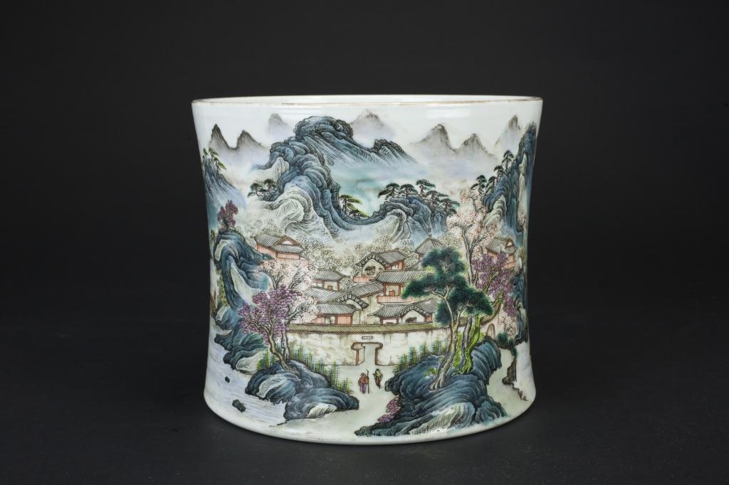 CHINESE HANDPAINTED LANDSCAPE BRUSHPOT (1 of 5)