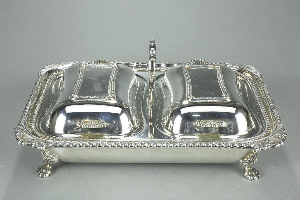 ENGLISH SILVER PLATED TWO SECTION ENTREE DISH (1 of 4)