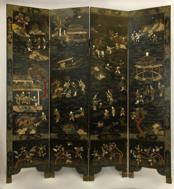 ANTIQUE CHINESE FOUR PANEL FLOOR SCREEN (1 of 5)