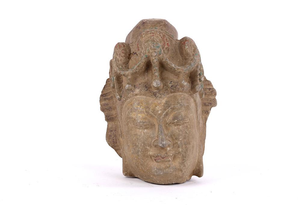 14TH CENTURY CHINESE CARVED STONE BUDDHA HEAD (1 of 2)