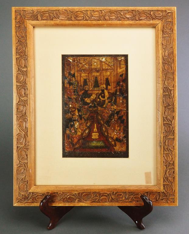 ANTIQUE FRAMED PERSIAN OIL PAINTING ON LEATHER (1 of 1)
