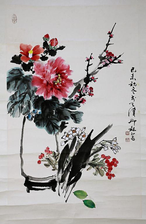 CHINESE PAINTING SIGNATURE TO READ XIAO LANG: Dated 1979. Xiao Lang (1917-2010), courtesy name is Yin Bo, native of Beijing. He studied with famous painter Wang Xuetao, and taught by Qi Baishi and Chen Banding at same time. Xiao Lang is noted for