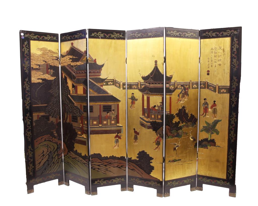 18TH CENTURY CHINESE SIX-PANEL FLOOR SCREEN (1 of 4)