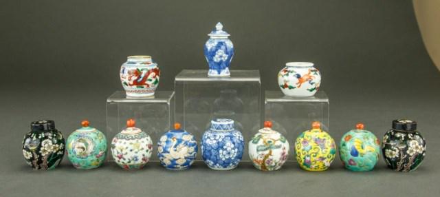 TWELVE MINIATURE CHINESE PORCELAIN JARS (1 of 2)