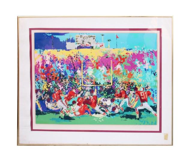 FRAMED LITHOGRAPH OF FOOTBALL PLAYERS (1 of 2)