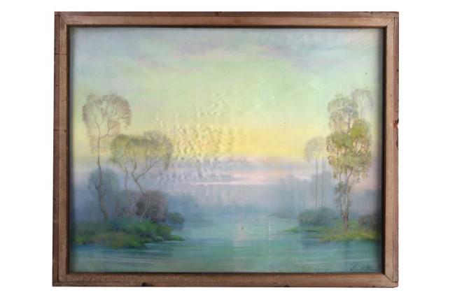 FRAMED WATERCOLOR PAINTING OF A LAKE SCENE (1 of 3)