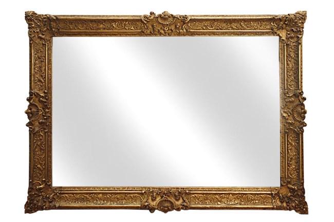 ANTIQUE LARGE CARVED GILTWOOD MIRROR (1 of 2)