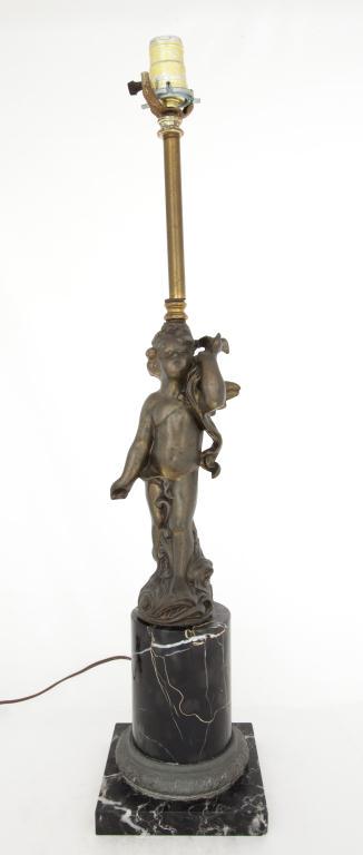 BRONZED CHERUB LAMP ON MARBLE BASE (1 of 2)