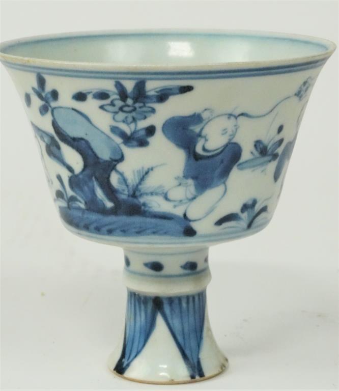 SMALL CHINESE BLUE AND WHITE STEM CUP (1 of 6)
