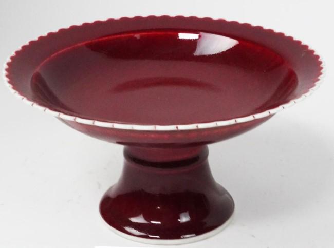 CHINESE RED GLAZE PORCELAIN STEM DISH (1 of 5)