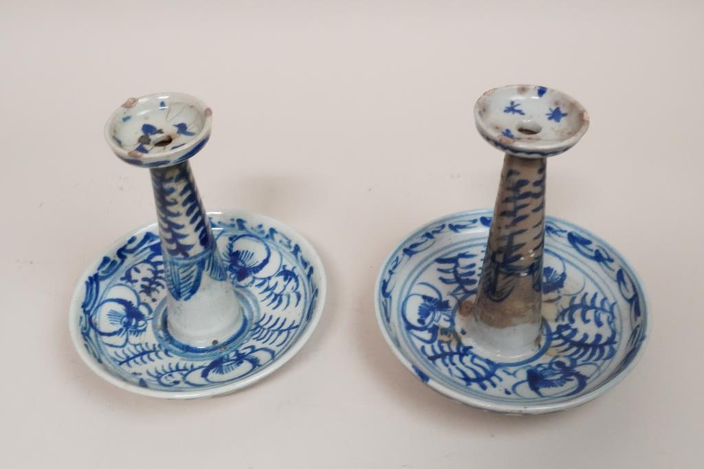PAIR OF CHINESE BLUE & WHITE CANDLESTICKS (1 of 3)