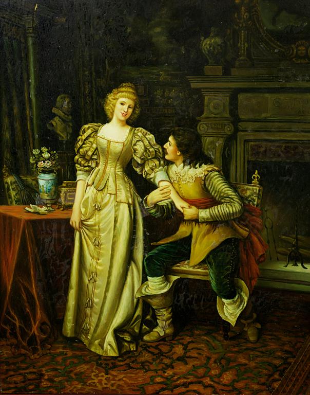 OIL PAINTING ON BOARD WITH TWO LOVERS (1 of 1)