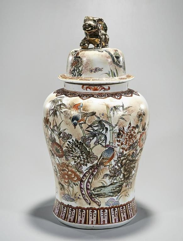 TALL CHINESE ENAMELED LIDDED TEMPLE JAR (1 of 4)
