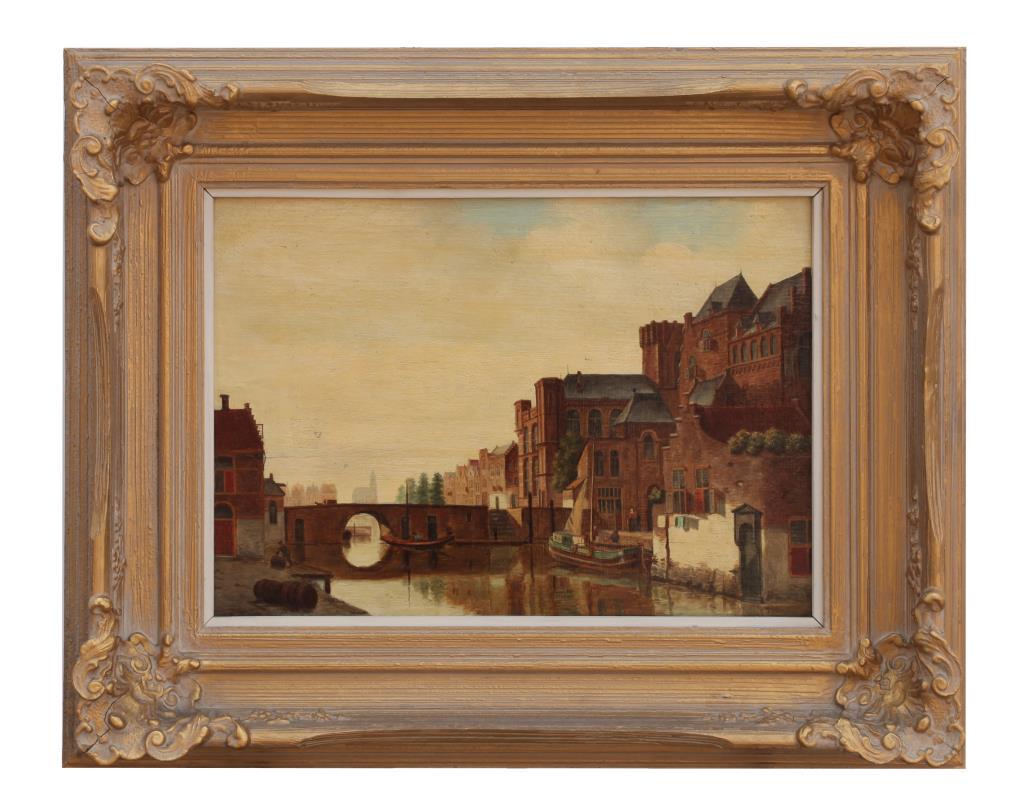 GILTWOOD FRAMED PAINTING ON BOARD OF A DUTCH SCENE (1 of 4)