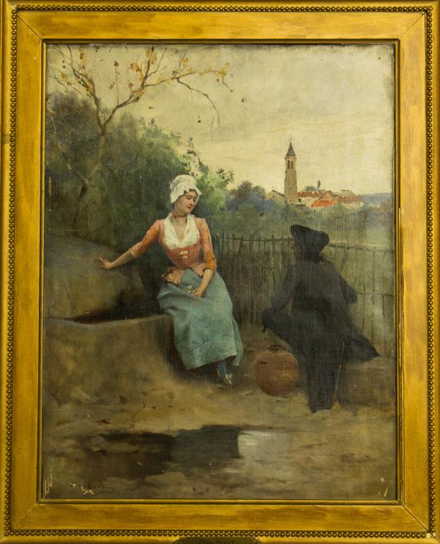 EMILE AUGUSTE PINCHART, FRENCH (1842 - 1924): Emile Auguste Pinchart was a French painter of portraits and genre and followed the tradition of an idealised vision of life during La Belle Epoque, in the style of Tissot and his followers. His light