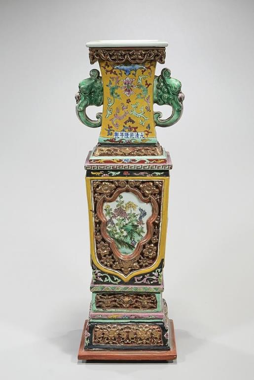CHINESE ENAMELED PORCELAIN SQUARE VASE (1 of 8)