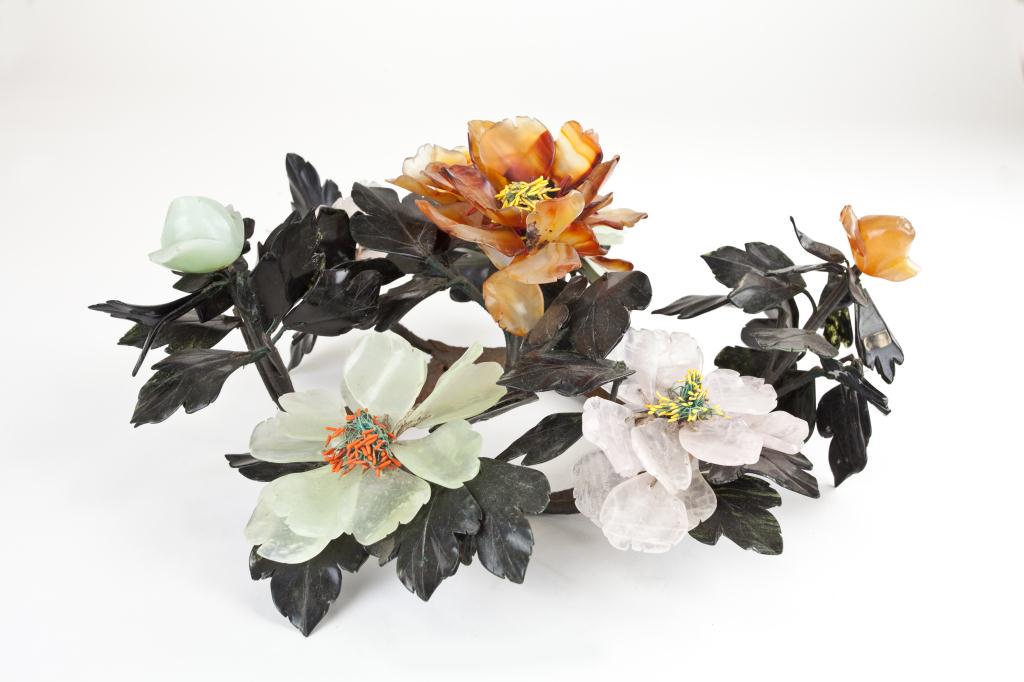 CHINESE CARVED JADE PRUNUS FLOWERS (1 of 2)