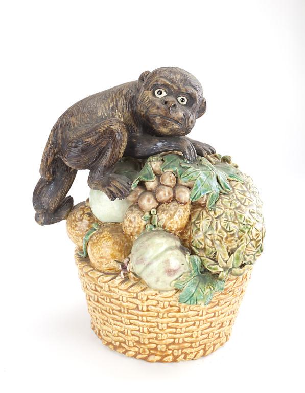 CHINESE MAJOLICA FIGURE OF A MONKEY & FRUIT BASKET (1 of 3)