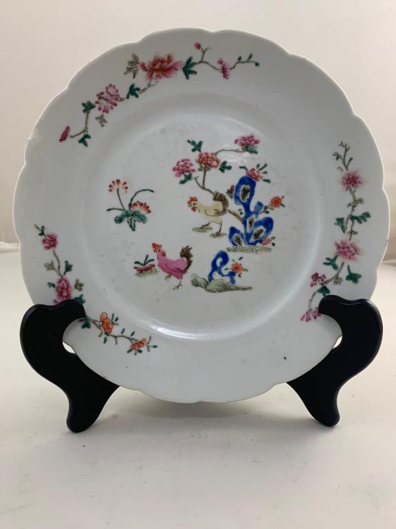 ANTIQUE CHINESE FAMILLE ROSE ROOSTER PLATE (1 of 4)