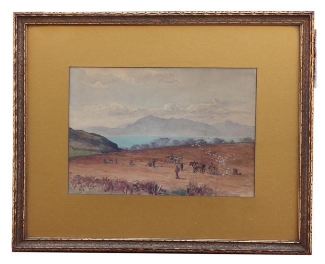 ALEXANDER STUART BOYD R.S.W., SCOTTISH (1854-1930): Depicts farmers and merchants in West Kilbride, a village in Scotland. Signature on bottom left to read AS Boyd, West Kilbride, 1918. Alexander Stuart Boyd was a Scottish illustrator, cartoonist and p