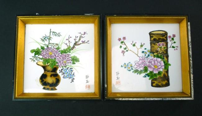 TWO FRAMED MEIJI PERIOD PAINTED TILES (1 of 1)