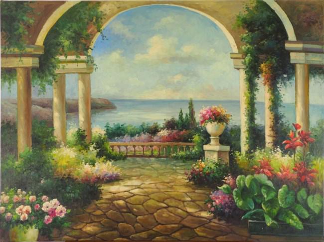 OIL PAINTING ON CANVAS OF A GARDEN VIEW (1 of 1)