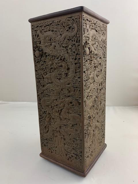 ANTIQUE CHINESE HAND CARVED BAMBOO SQUARE BRUSHPOT (1 of 6)