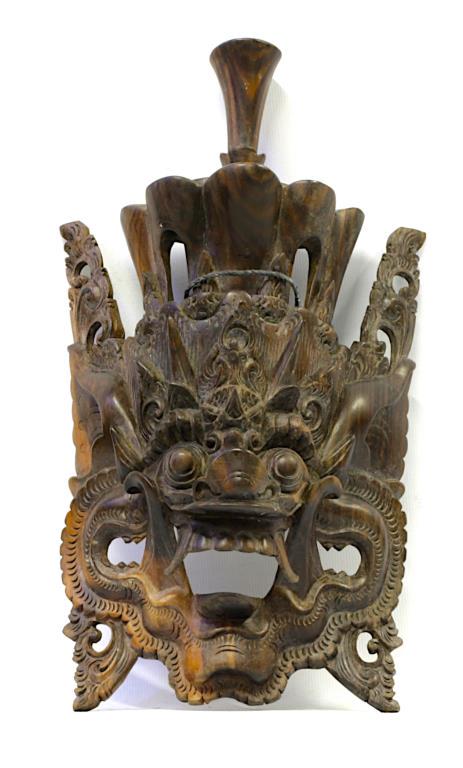 HAND CARVED WOODEN BALINESE BARONG MASK (1 of 1)