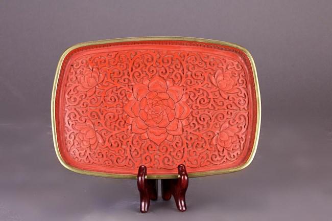CHINESE HAND CARVED RED LACQUER DISH (1 of 1)