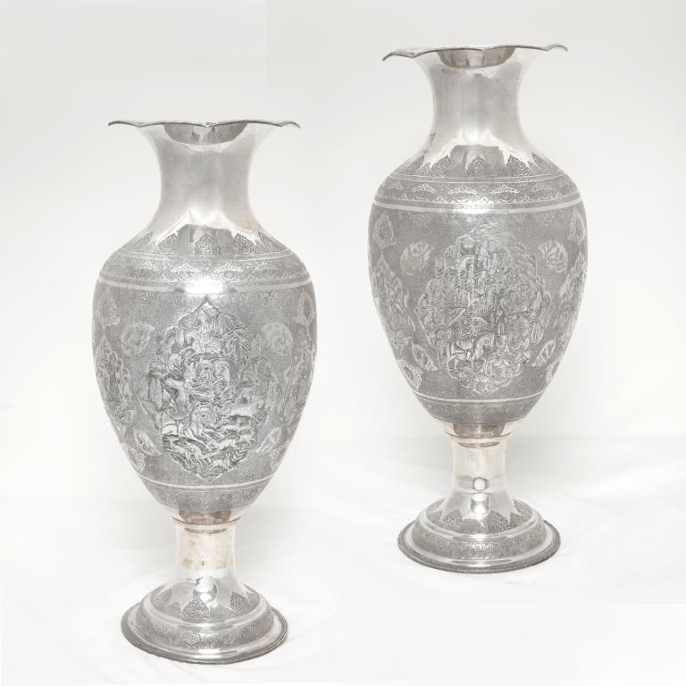 PAIR OF LARGE PERSIAN SILVER VASES (1 of 1)