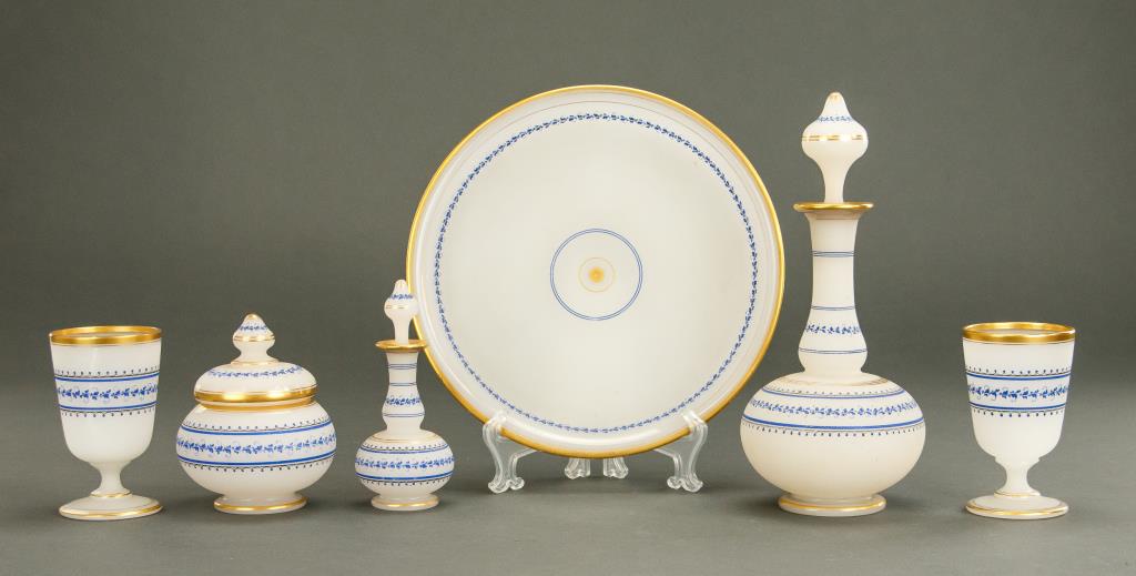 5-PIECE FRENCH WHITE OPALINE GLASS ROSE WATER SET (1 of 2)