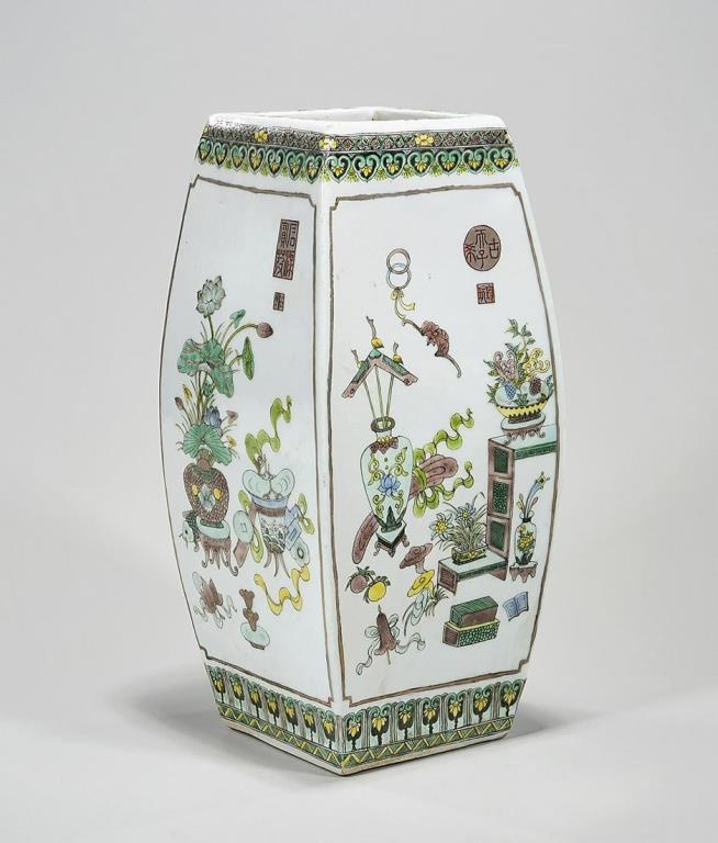 CHINESE ENAMELED PORCELAIN SQUARE VASE (1 of 6)