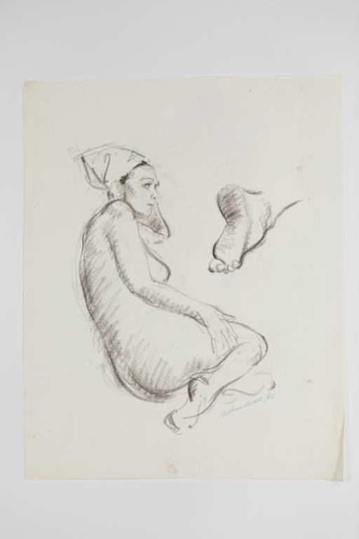 WILLIAM SHOWELL, CANADIAN (1903 - 1984): A sketch drawing of a naked lady and a foot. Signed on lower right to read William Showell. William Showell (1903 - 1984) was a Canadian painter, known for landscape, portrait and nude paintings. L: 2