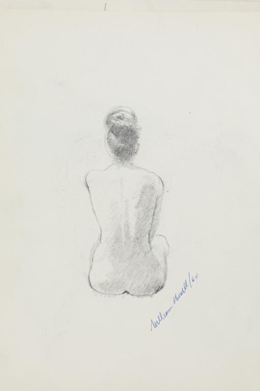 WILLIAM SHOWELL, CANADIAN (1903 - 1984): A sketch of the back of a naked lady. Signed to read William Showell. William Showell (1903 - 1984) was a Canadian painter, known for landscape, portrait and nude paintings. L: 7 1/2 in. H: 10 in.