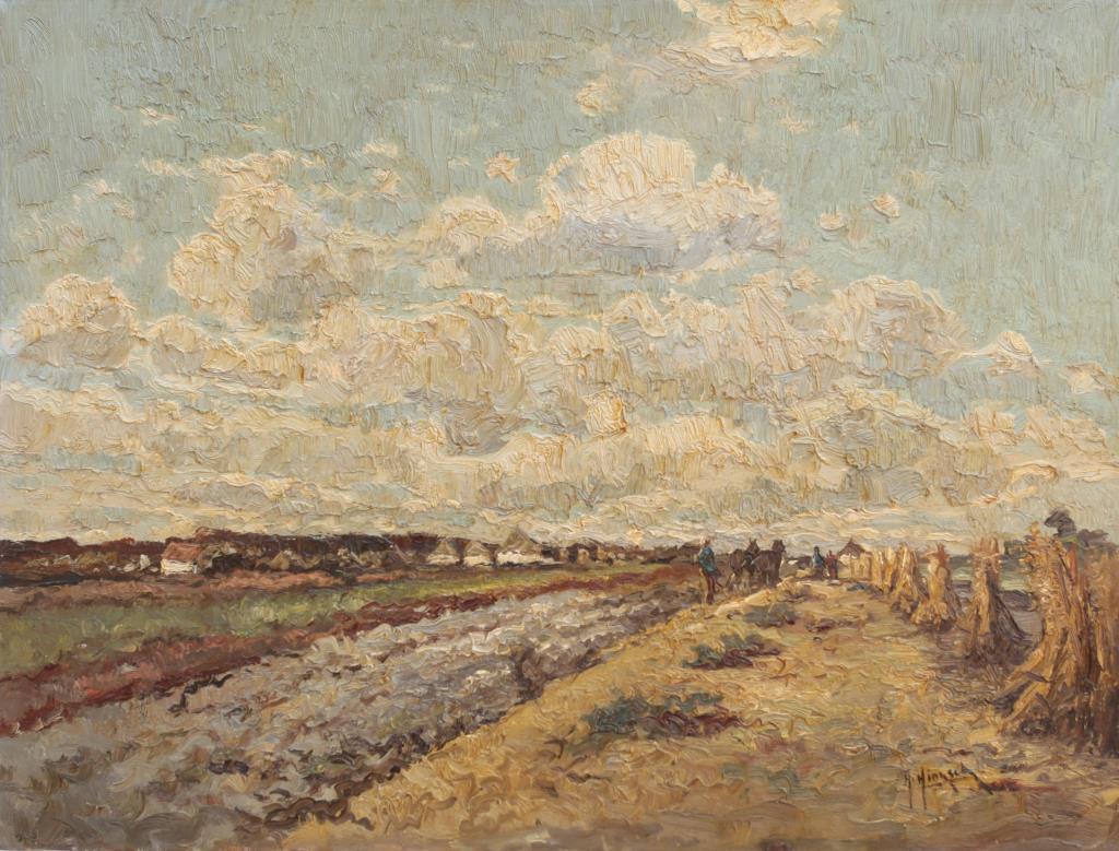 OIL PAINTING OF HAYSTACKS BY H. HIENSCH (1 of 4)